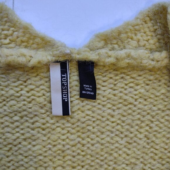 TopShop Yellow Cozy Chunky Knit V-Neck Sweater Relaxed Boho Indie Size Small - Picture 5 of 7